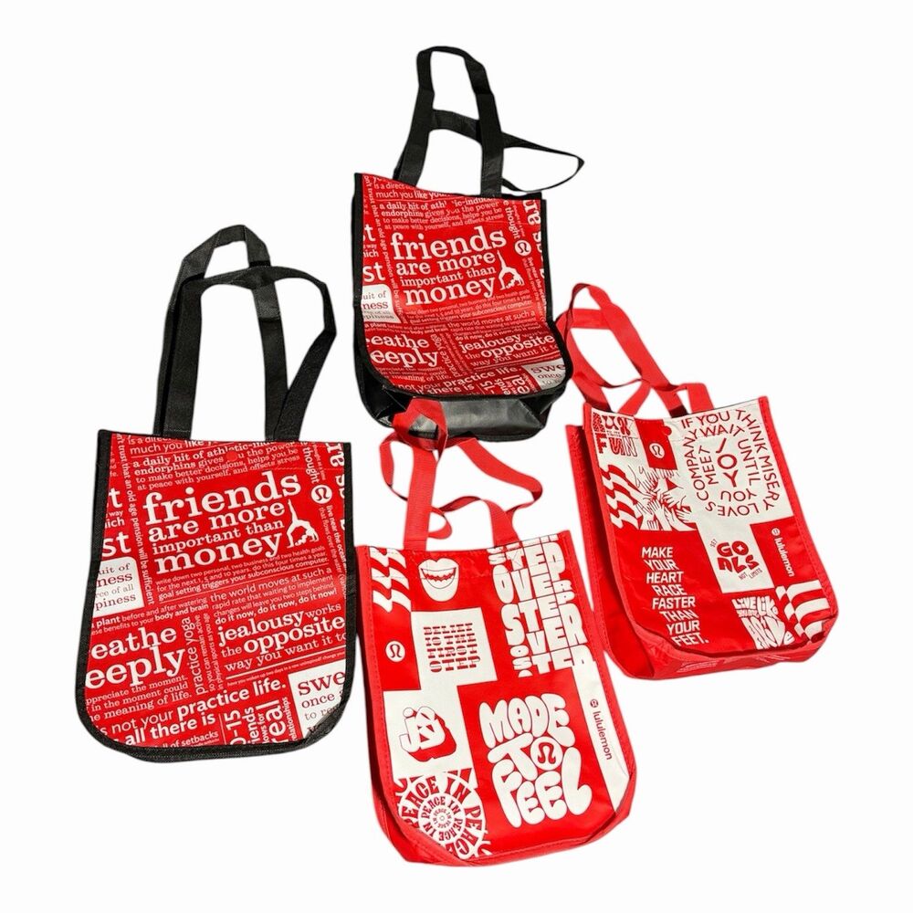 Lululemon Reusable Tote Bag Lot of 4 Small Shopping Bags Red White Green